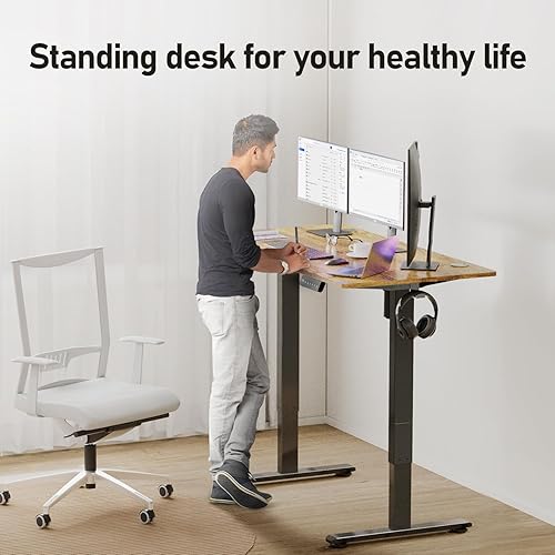 Miniatura 8 de Escritorio eléctrico de altura ajustable, escritorio de pie sentado de 48 x 24 pulgadas, escritorio ergonómico para computadora con 2 ganchos para