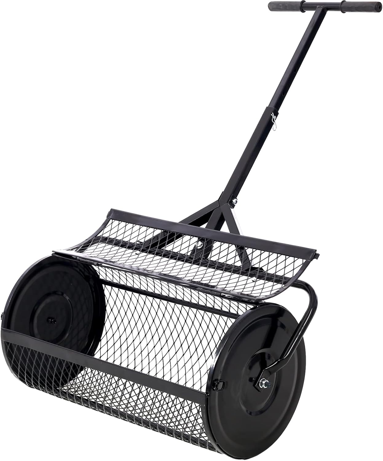 24-Inch Peat Moss Spreader, Compost Spreader with Metal Mesh and T-Shaped Handle for Planting and Seeding, Lawn and Garden Care Manure Roller (Compost Spreader 24x13')
