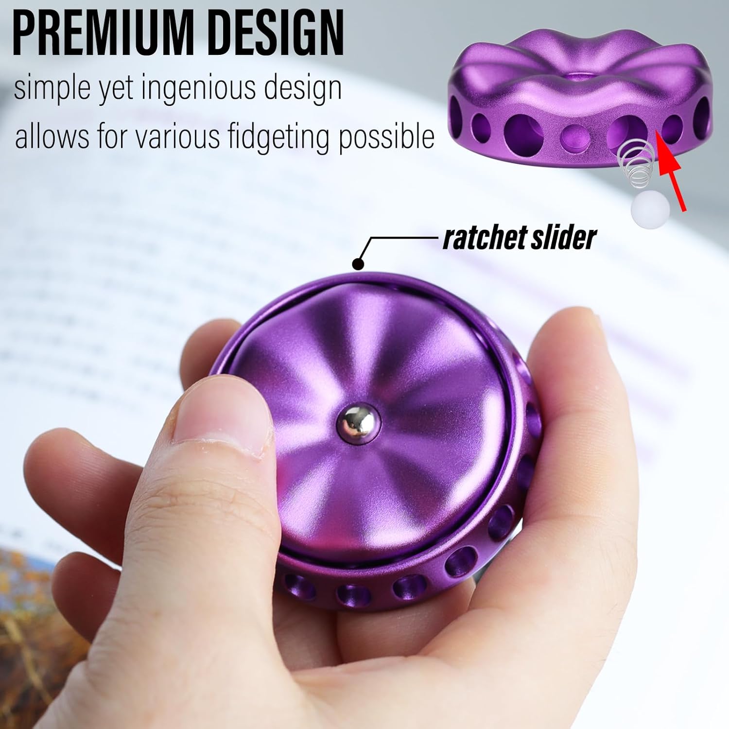FREELOVE Flower Design Metal Fidget Spinners for Adults, Premium Silent Bearing, DIY Expand to Wind Chime Coin, Desktop Spinning Top, Ratchet Slider Toy (Aluminum Alloy, Purple)
