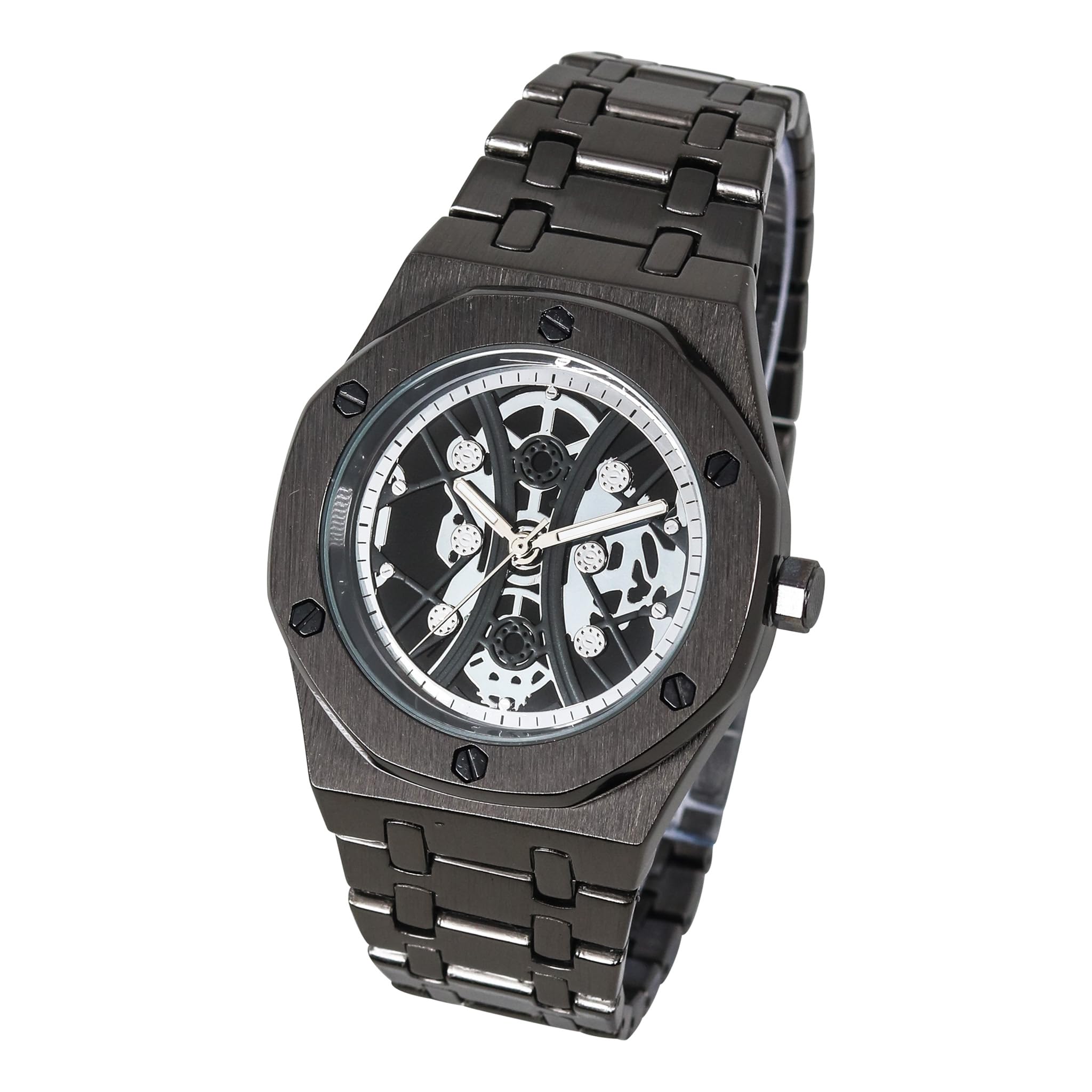 Techno Pave Reloj octágono de lujo para hombre de 42 mm, esfera esquelética, movimiento de cuarzo