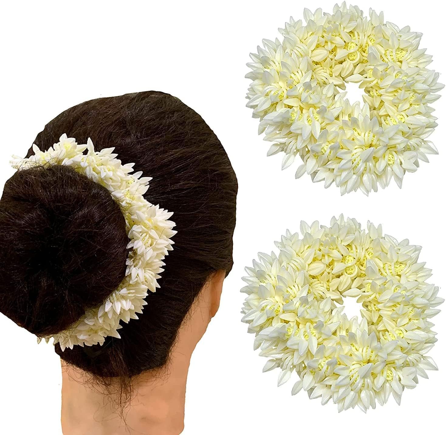 Hair Mogra Scented Rubber Band Gajra Hair Accessories for Women Girls - 35 GM, White - Pack 2 (White - Pack Of 2)-image-20