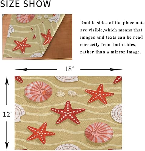 Miniatura 8 de Personalizado Verano Playa Concha Estrella de Mar Beige Rectángulo Acolchado Manteles individuales Cena Manteles individuales lavables Niños 6