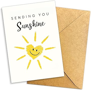 Encouragement Cards Sending You Sunshine Greeting Card Positive Uplifting Cheerful Support for Friends, Family, Coworkers, Women, Men, Kids for Get Well Soon, Thinking of You, Recovery, Mental Health, Tough Times 8x5.3 Inch with Envelope