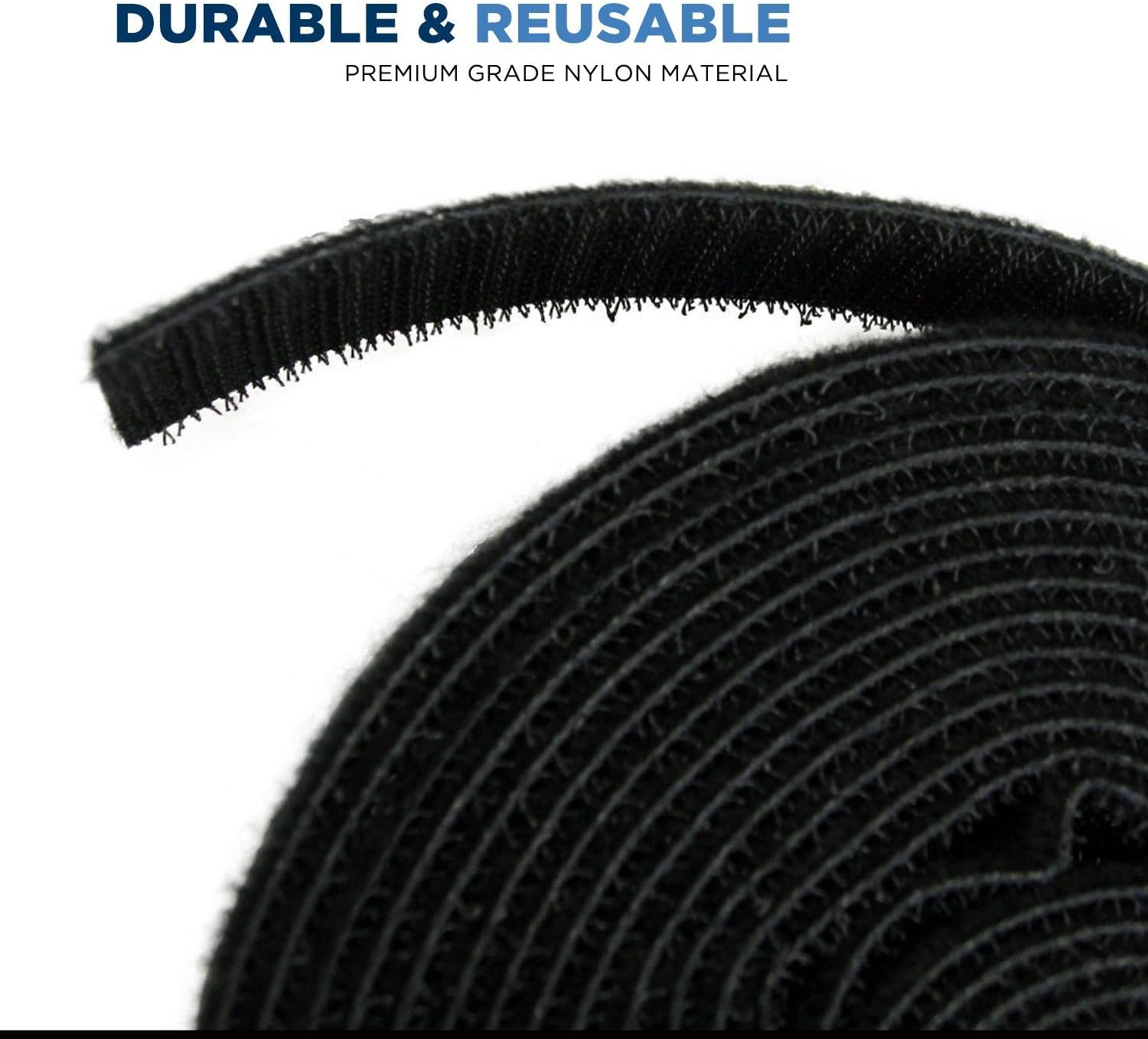 QualGear VR1-B-1-P-2PK Reusable Self Gripping Cable Tie Roll, Black - 2 Pack