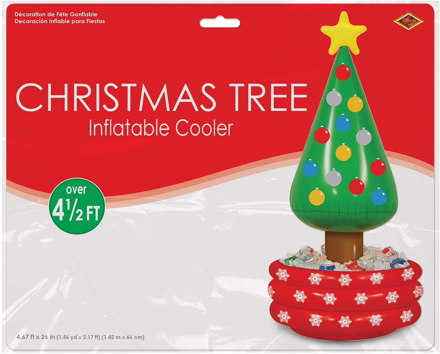 Beistle Inflatable Christmas Tree Cooler, 4’ 8” x 26” Holds approx. 24 12 oz. Cans - Inflatable Cooler for Parties, Drink Containers, Beverage Cooler, Christmas Inflatable, Holiday Decorations