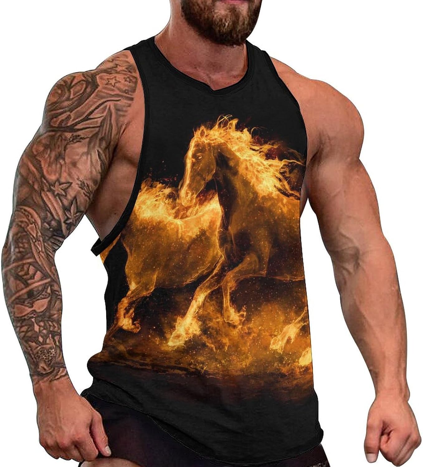 Fire Horse Men Tank Top Workout Shirt Muscle T Shirt 5XL