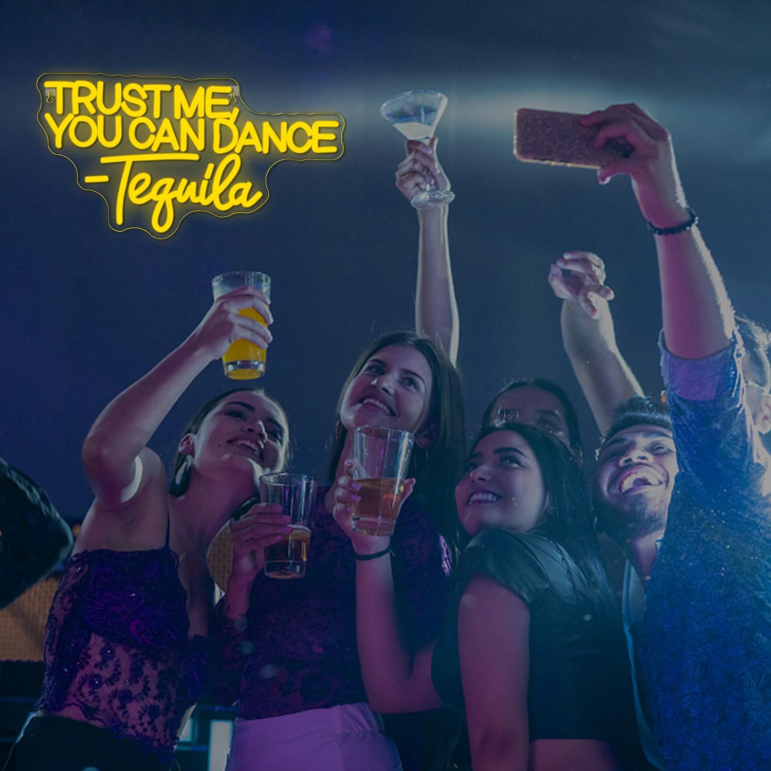 Trust Me You can Dance Tequila Neon Sign Yellow Letter Neon Lights Vibrant Orange Neon Bar Signs for Wall Decor USB Light Up Sign for Home Bar Man Cave Party Club Restaurant