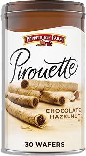 Pepperidge Farm Pirouette Chocolate Hazelnut Creme-Filled Wafers, Crisp Rolled Cookies in 13.5 oz Tin - Gourmet Treat