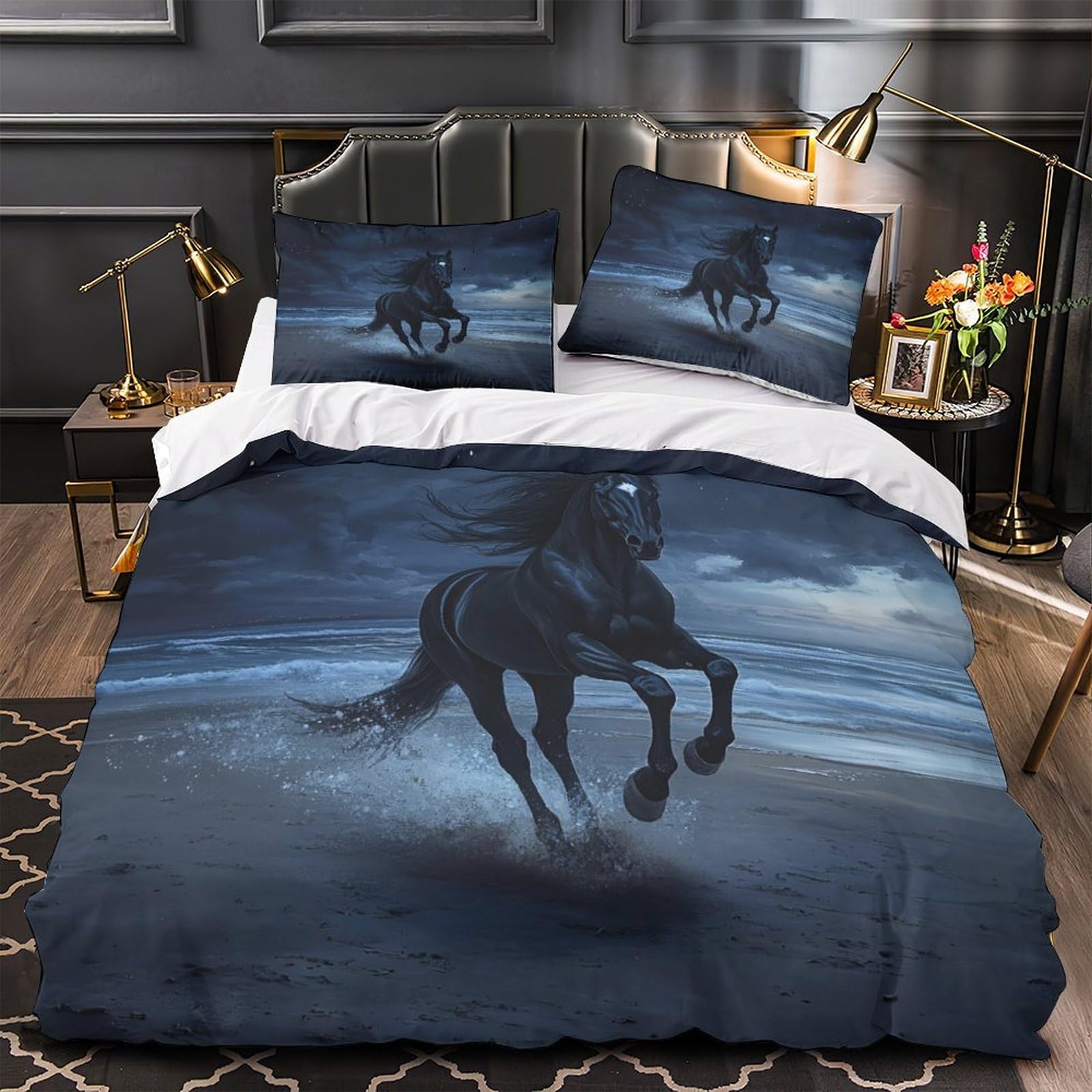 Housse de couette cheval hypoallergénique microfibre douce 140x200