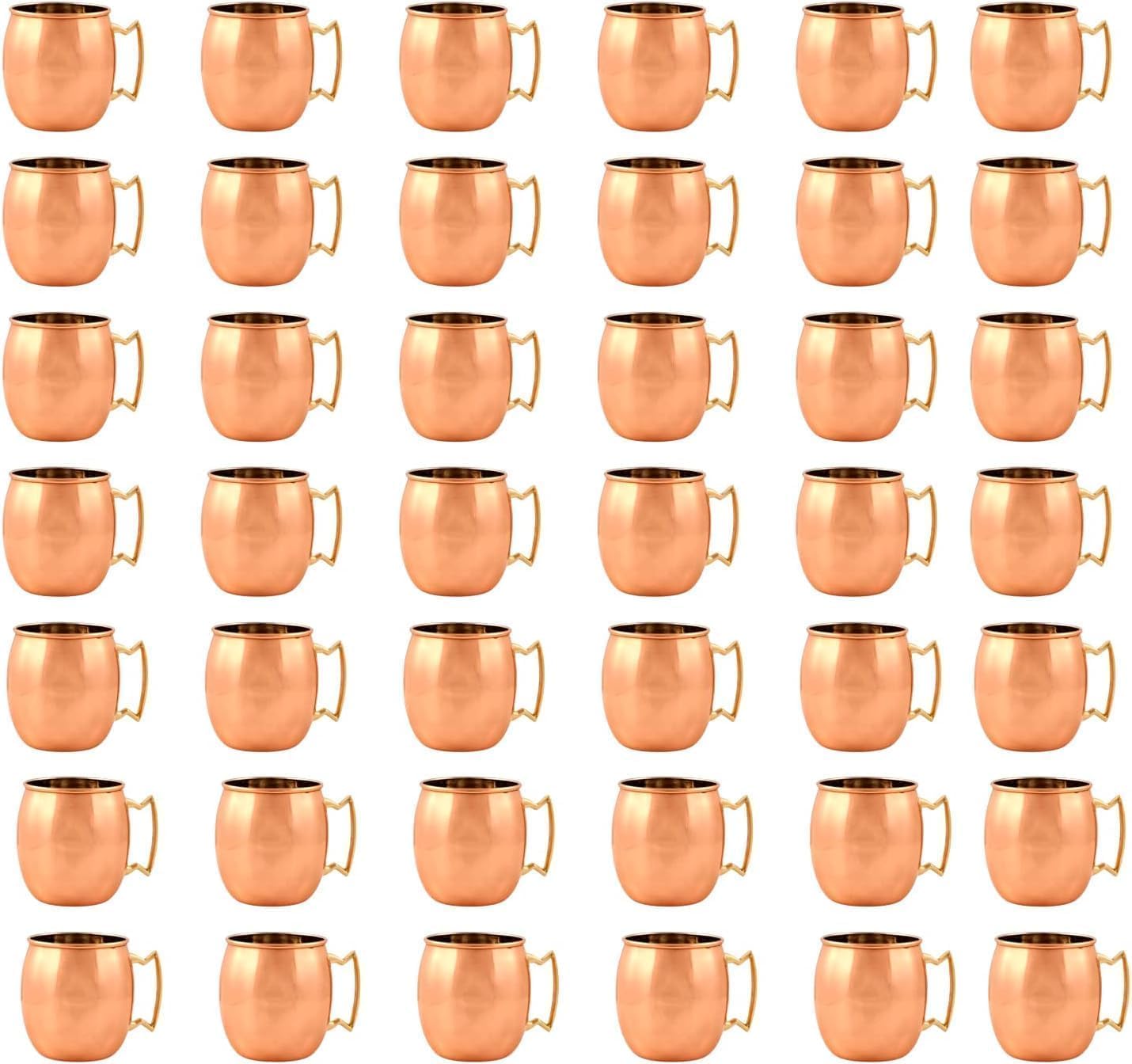 Pure Copper Mugs Set of 50 | Capacity 300ML |Shot Mug Bar Cocktail Wine | Smooth Finish - Easy Care Copper Interior - Strong Authentic Riveted-With Brass Handle (Simple Mug