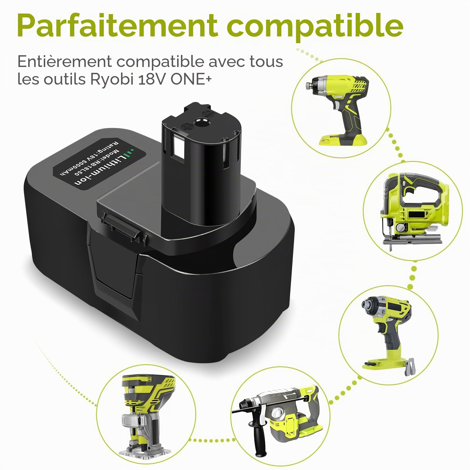 LabTEC Batterie de Rechange 18V 5000 mAh pour RB18L50 BPL-1815 BPL-1820G BPL1820 P102 P103 P104 P105 P106 P107 P108 ABP1801 BPP-1813 BPP-1813. 815 BPB. P-1817 Outil électrique sans Fil avec