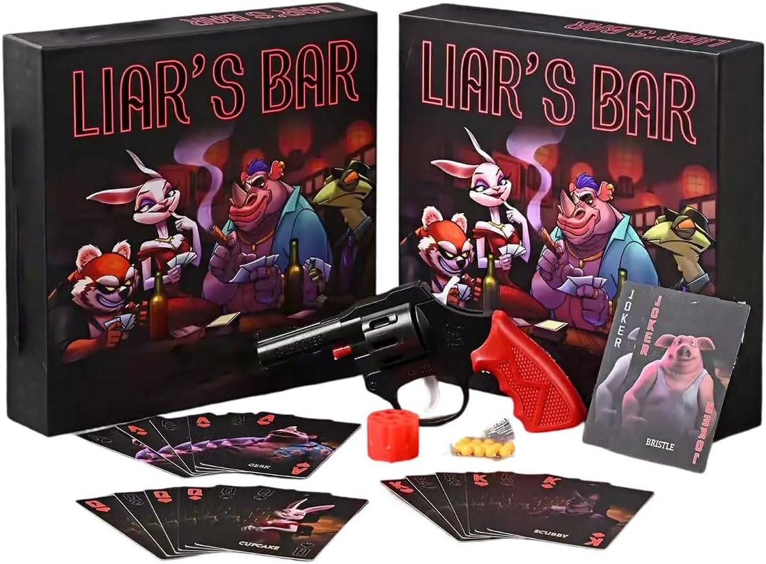 Liar's Bar Social Strategy Card Game - 20 Expertly Crafted Cards Cards with Themed Props for Holiday Parties, Family Reunions