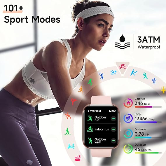 Smart Watches for Women, 1.8 Touch Screen Fitness Tracker for Android & iPhone, Answer/Make Calls, Alexa Built-in, Heart Rate/Sleep/SpO2 Monitor Smartwatch, IP68 Waterproof 101+ Sport Modes, 2 Bands