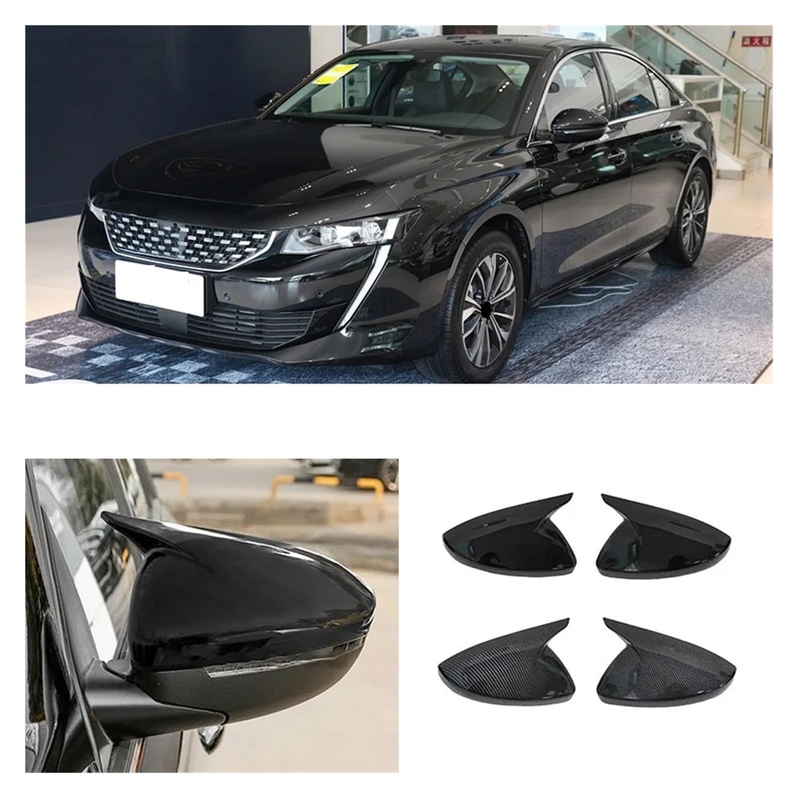 Cubierta del espejo retrovisor Para Peugeot 508 Espejo Retrovisor De Bocina Coche Cubierta Protectora Adhesiva(Bright black)