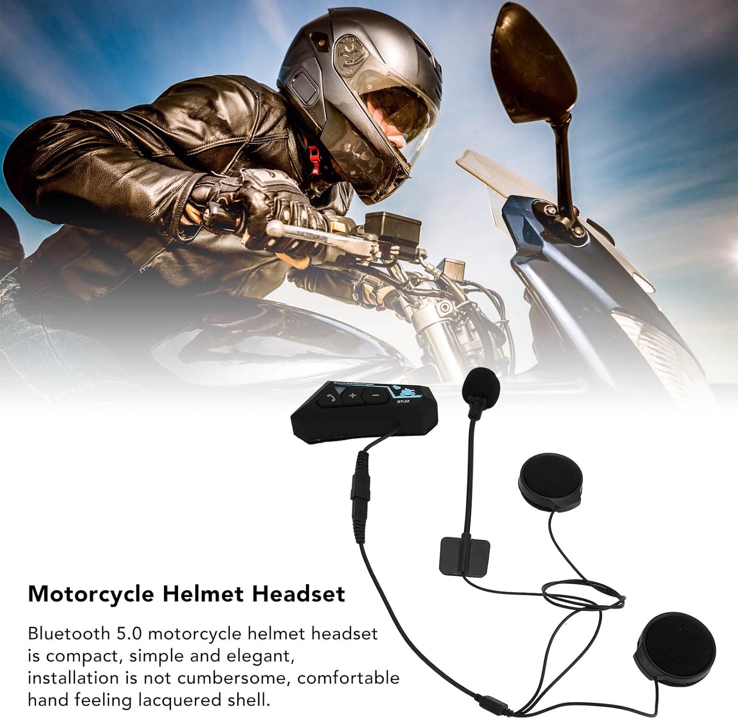 Motorcycle Bluetooth Headset, Universal Motorcycle Helmet Bluetooth Headset Intercom with with Noise Cancellation & 820mAh Battery, Professional Motorcycle Bluetooth
