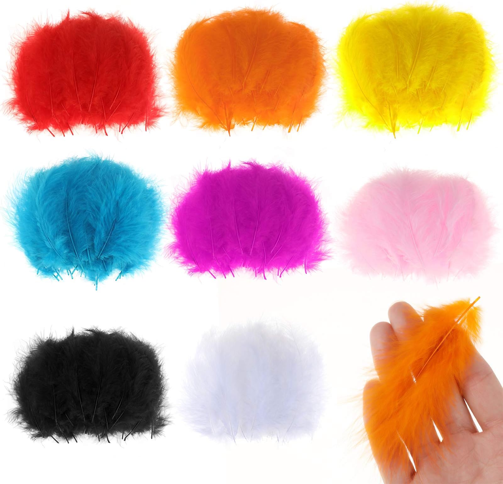 400 Pieces Crafts Art Coloured Feathers, 8 Colors Mini Ostrich Feathers (9-15cm) for DIY Earrings Making Home Wedding Baby Shower Decorations White Pink Red Yellow Blue Black Orange Rose