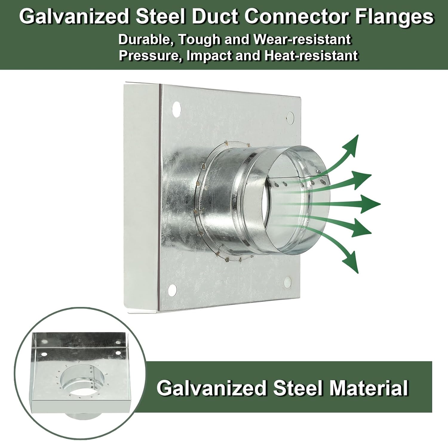 YOKIVE Duct Connector Flange, Square Galvanized Steel Air Ducting Mounting Plate, Great for Heating Cooling Ventilation HVAC Exhaust Fan System(3 Inch, Silver Tone)