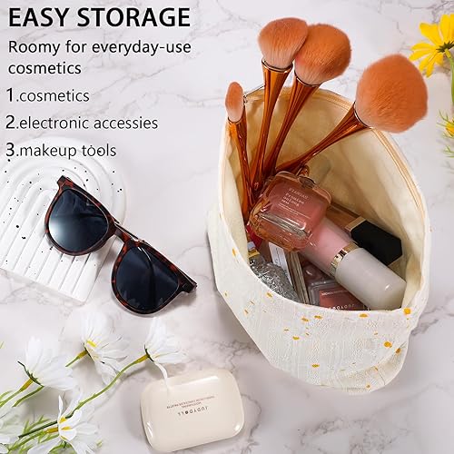 Miniatura 2 de ZLFSRQ Bolsa de maquillaje de flores de margarita, bolsas de cosméticos florales lindas para mujer, bolsa grande de aseo blanca con cremallera,