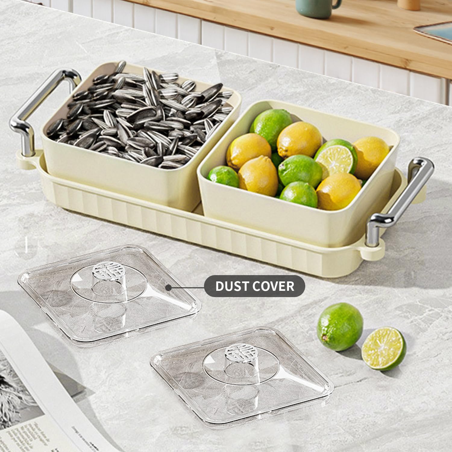 Set Ciotoline Portasnack Con Coperchio - 2 Scomparti Separati, Vassoio Con Manico, Per Noci, Frutta Secca E Caramelle - Foto 5