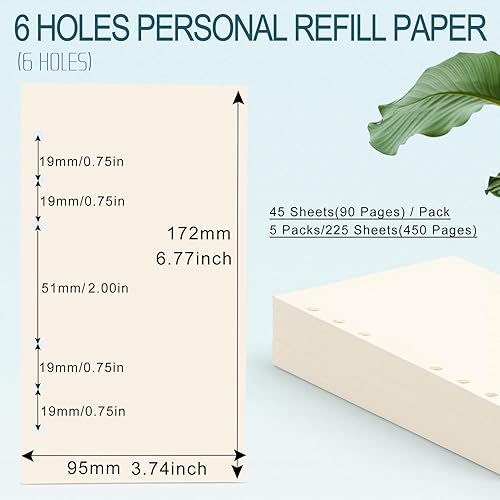 Miniatura 2 de Toplive - Papel de repuesto A6, 5 unidades Toplive de papel grueso recargable de 3.53 ozm, 6 agujeros, hojas sueltas, 225 hojas (450 páginas) para