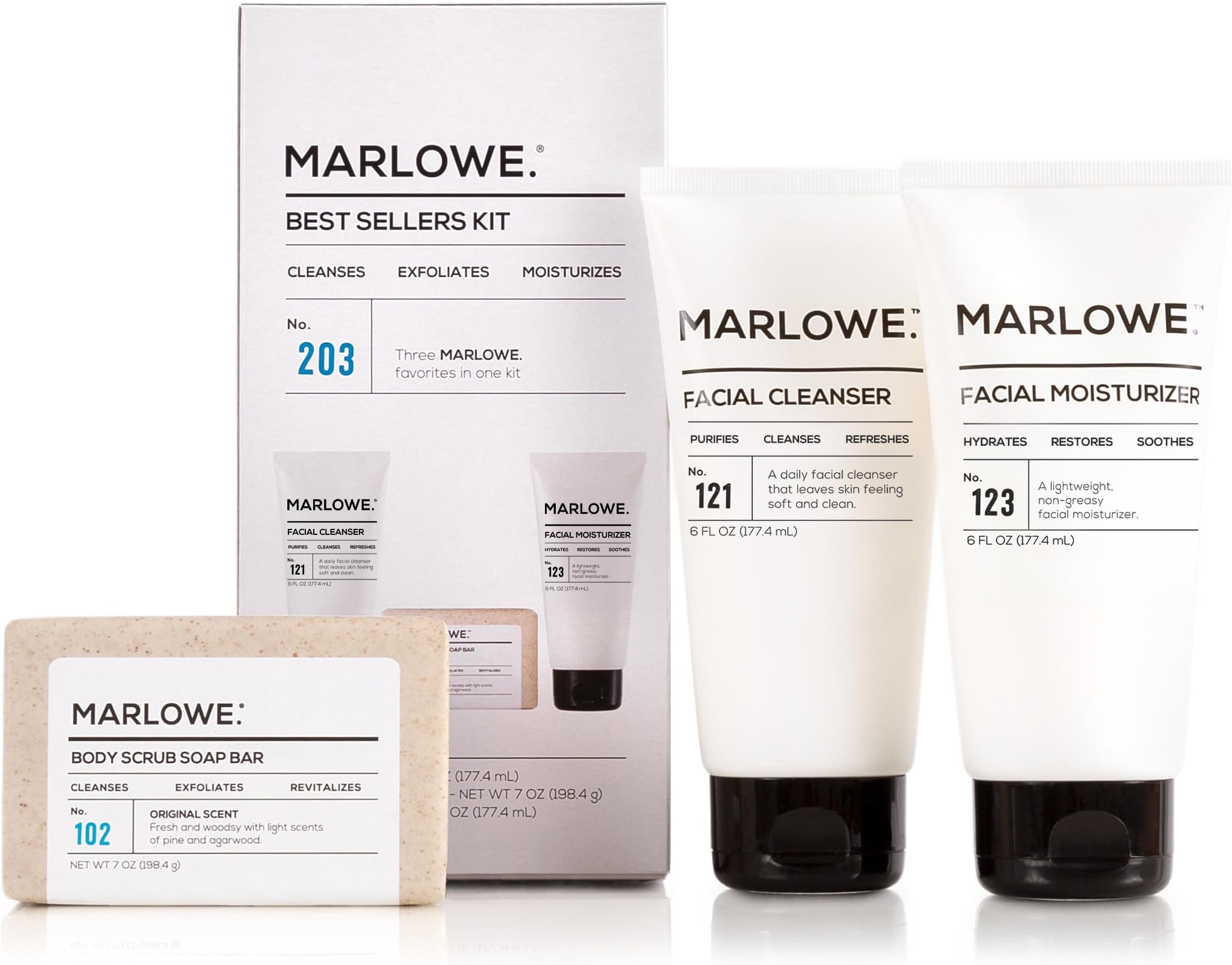 Men's Skin Care Set, 3-Piece Best Sellers Kit, Exfoliating Scrub Soap Bar, Purifying Facial Cleanser & Hydrating Facial Moisturizer, Great Gift for Men, Clean, Vegan Grooming Essentials