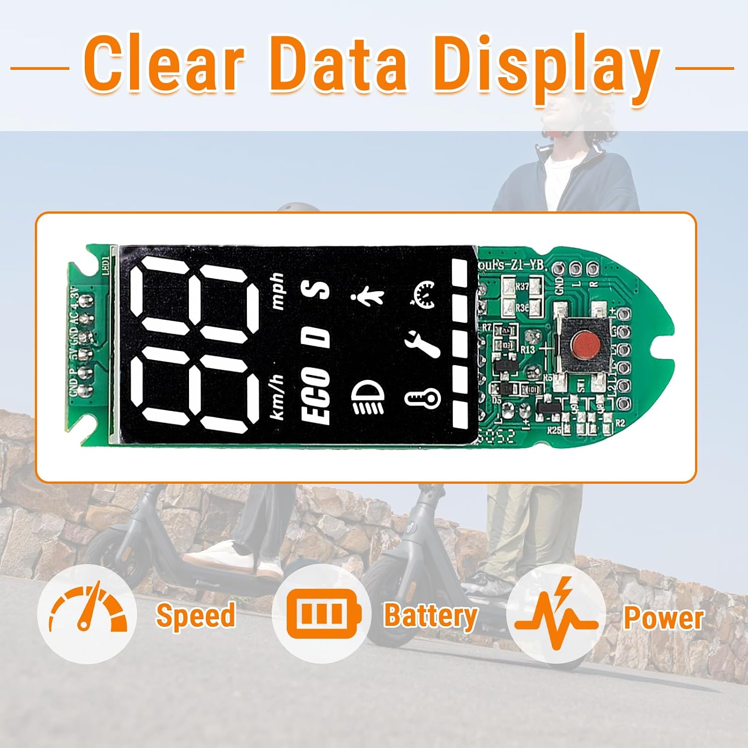 Electric Scooter Dashboard Circuit Board, PCB Electric Scooter BT Digital Display Dashboard Parts for 8.5 to 10in Electric Scooter Controller Parts