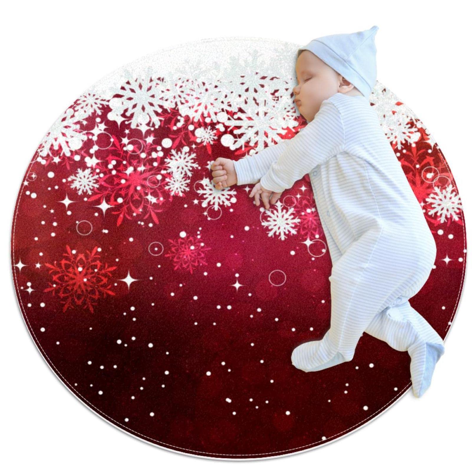 Tapis rond enfants 80x80cm motifs étoiles et flocons de Noël JDEZ
