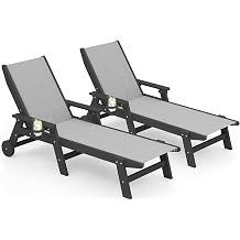 SERWALL Textilene Patio Chaise Lounge Chair Set of 2, HDPE Outdoor Lounger for Pool, Black