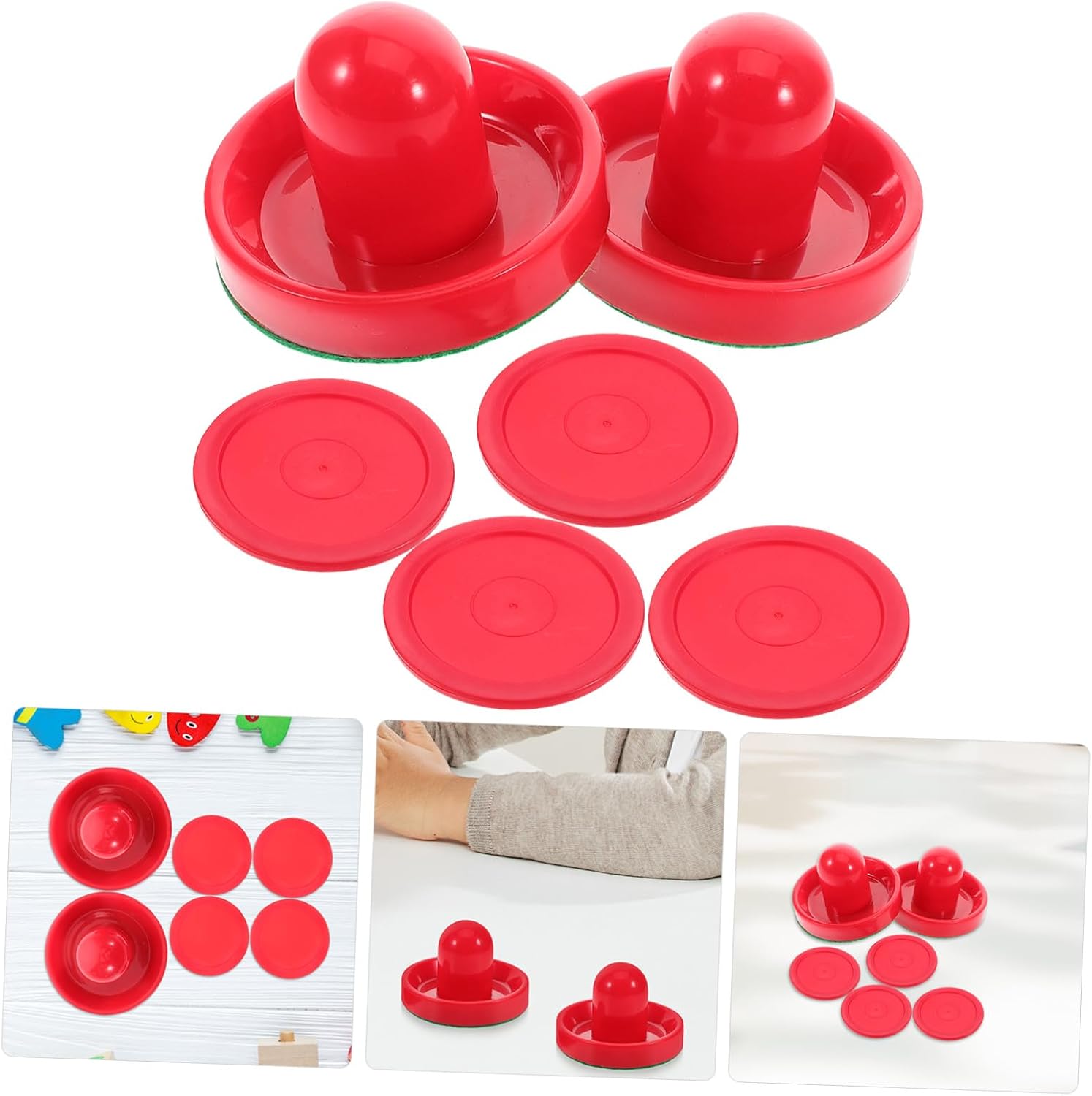 Generic 2pcs Air Hockey Pushers and Pucks for Table Games Plastic Goal Handles Strikers Replacement Accessories Coordination and Reaction Speed for Adults