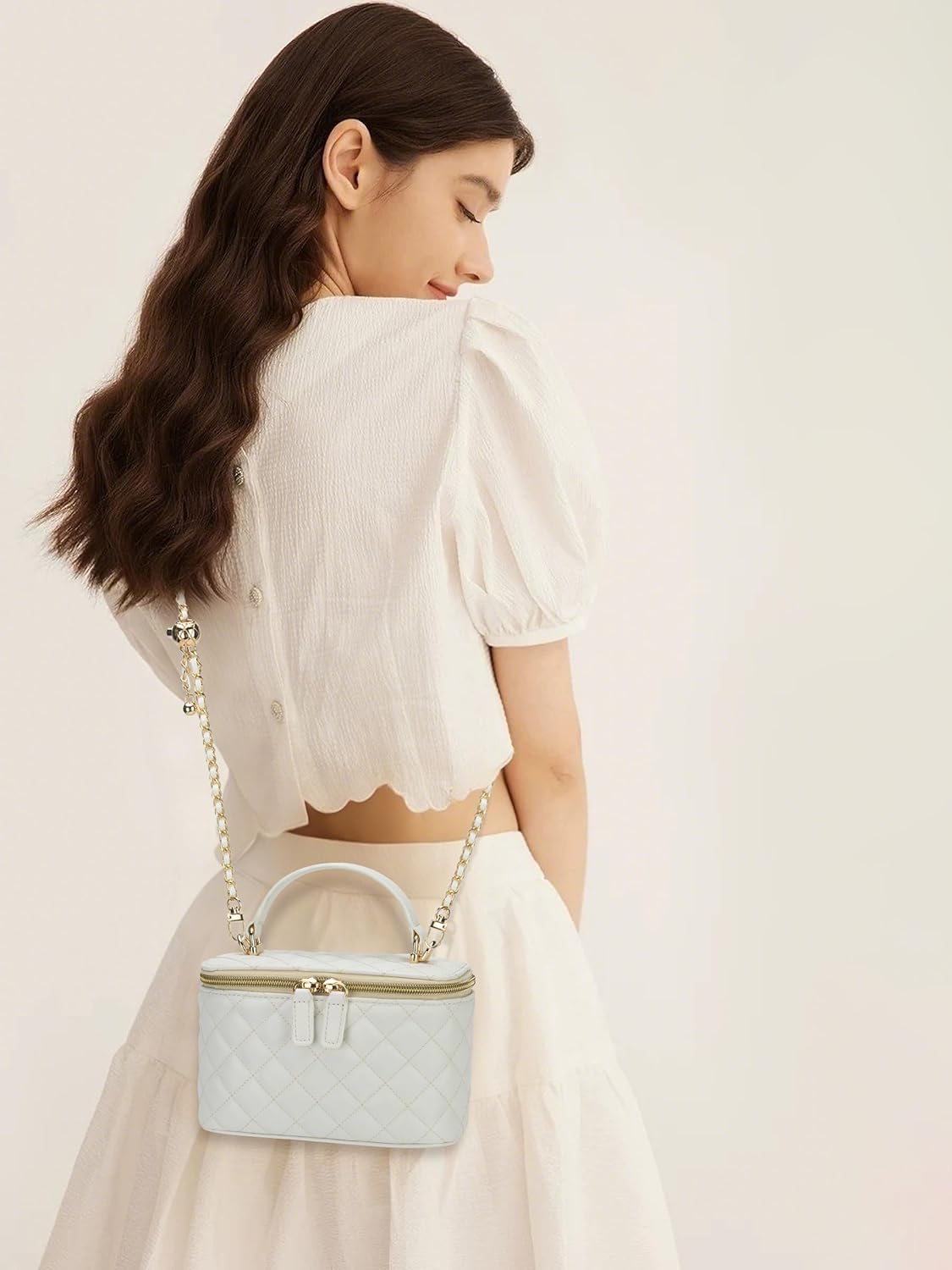 Mini Quilted Box Crossbody Bags for Women, Small Square Designer Clutch Purses with Adjustable Chain Strap - Image 2