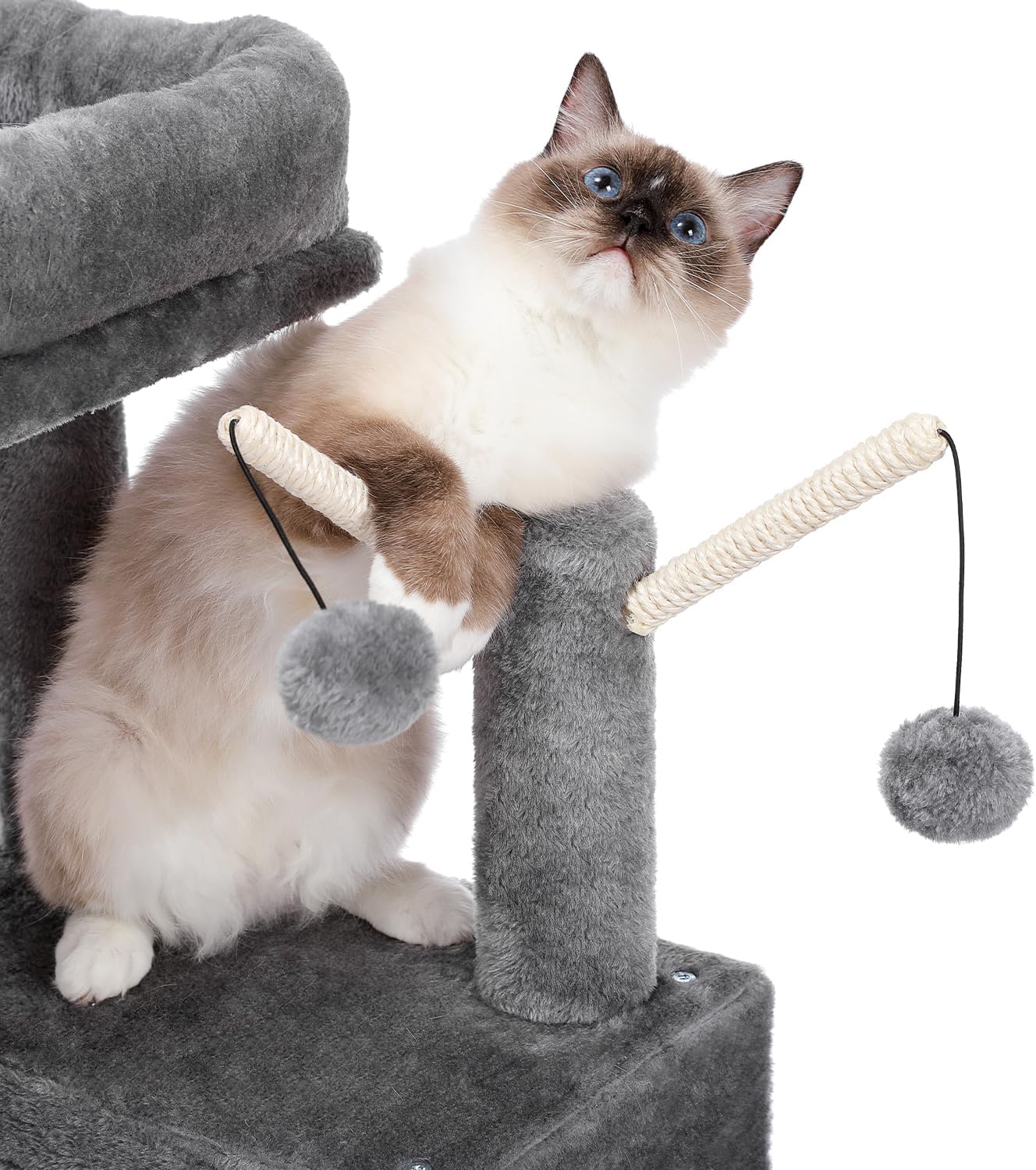 MUTTROS Cat Tree, Multi-Level Cat Tower for Indoor Cats, Cat Climbing Tree Condo with Sisal Covered Scratching Posts, Deep Hammock and Interactive Cat Toy, Gray