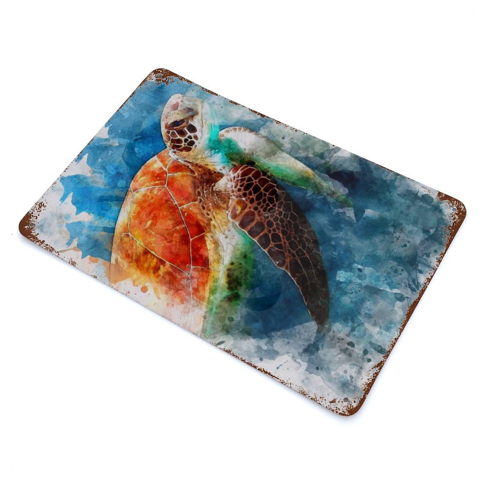 Watercolor Turtle 11.8"x7.9" Rusty Metal Tin Sign, Novelty Wall Decor for Cafe, Home Bar And Lounge Decor