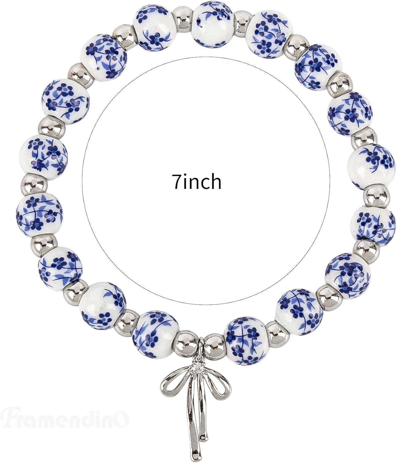 Framendino, Handmade Vintage Beaded Charm Bracelet for Women Stretch Floral Bow Design Jewelry Dainty Gift for Lady - Image 2