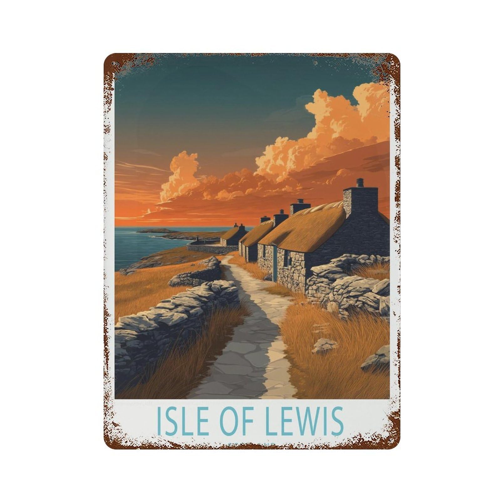 xiaoxiaoshen Isle of Lewis Scotland Travel Scottish Coastal Hebrides Wall Decor Art Metal Tin Poster Modern Home Decor Art Home Bar Shop Decorations Vintage Sign 40x30cm