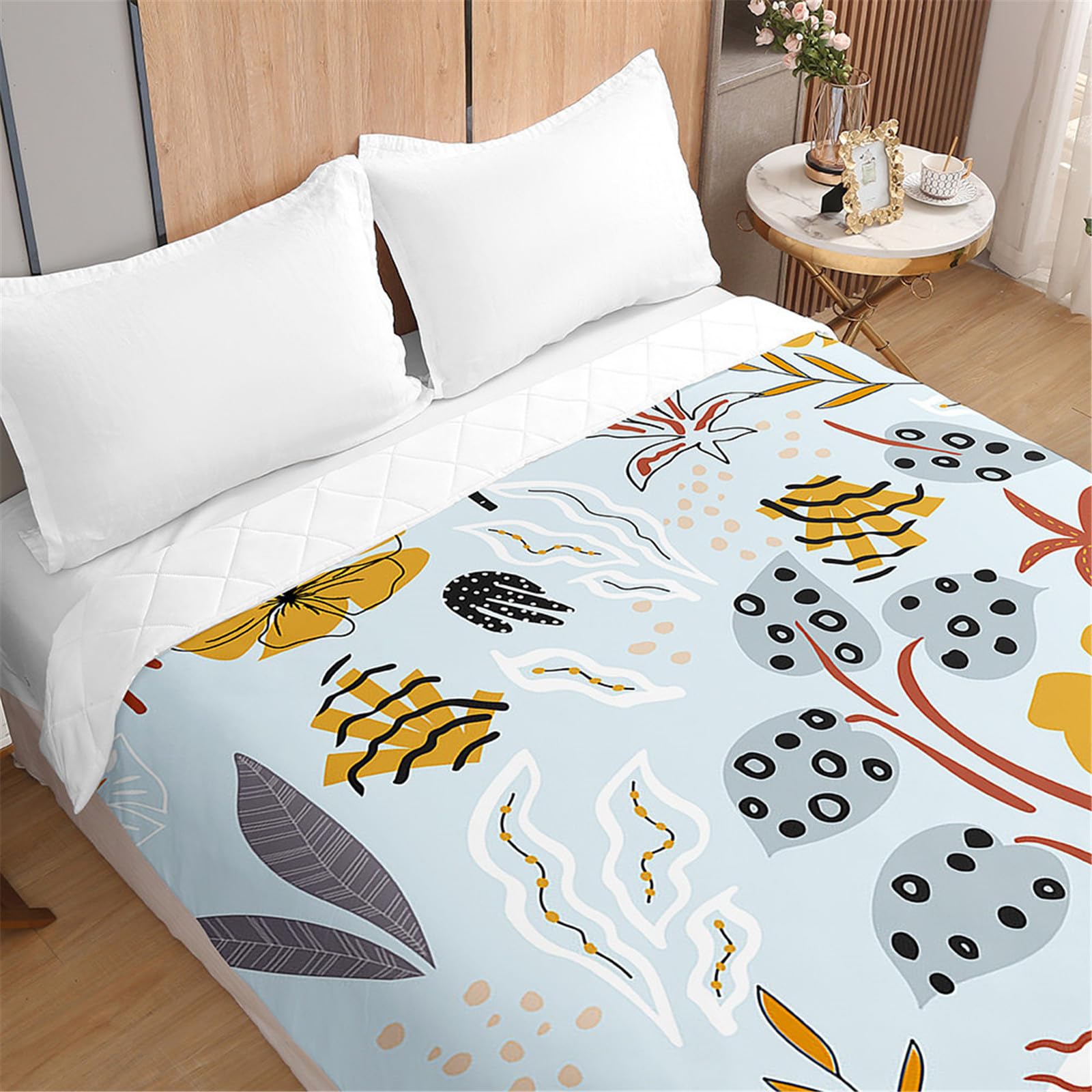Odot Couvre Lit Matelassé 2 Personnes Été Réversible Dessus de Lits et Couvre-Lits Boutis Doux et Confortable Coton Jeté de Lit Matelassage Jeté de Canapé, Fleurs Élégantes (Vert,150x200cm