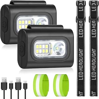 Luz para Correr,Linterna Frontal Portátil, LED con Clip Magnético Ajustable Luz, 6 Modos de Iluminación Impermeable Linterna, USB Recargable, Adecuado para Correr de Noche,Acampar.