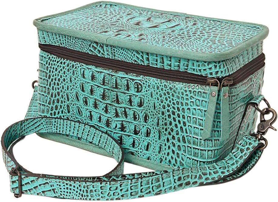 American Darling Western Travel Organizer Handcrafted from Croc Embossed Leather | Divided Interior & Crossbody Strap