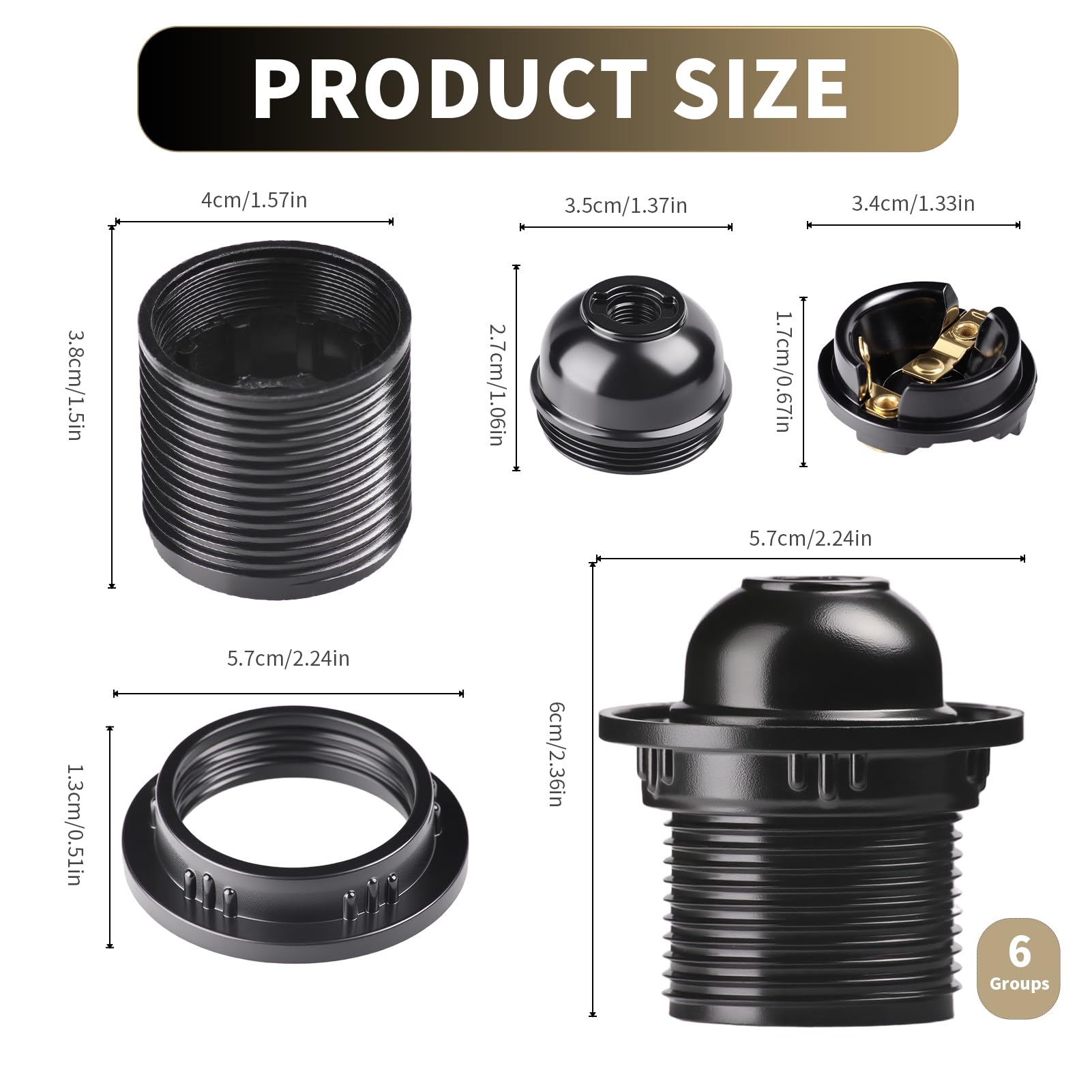 Eddrfy E27 Lamp Holder Black Compatible with Vintage Pendant Lights - Image 2