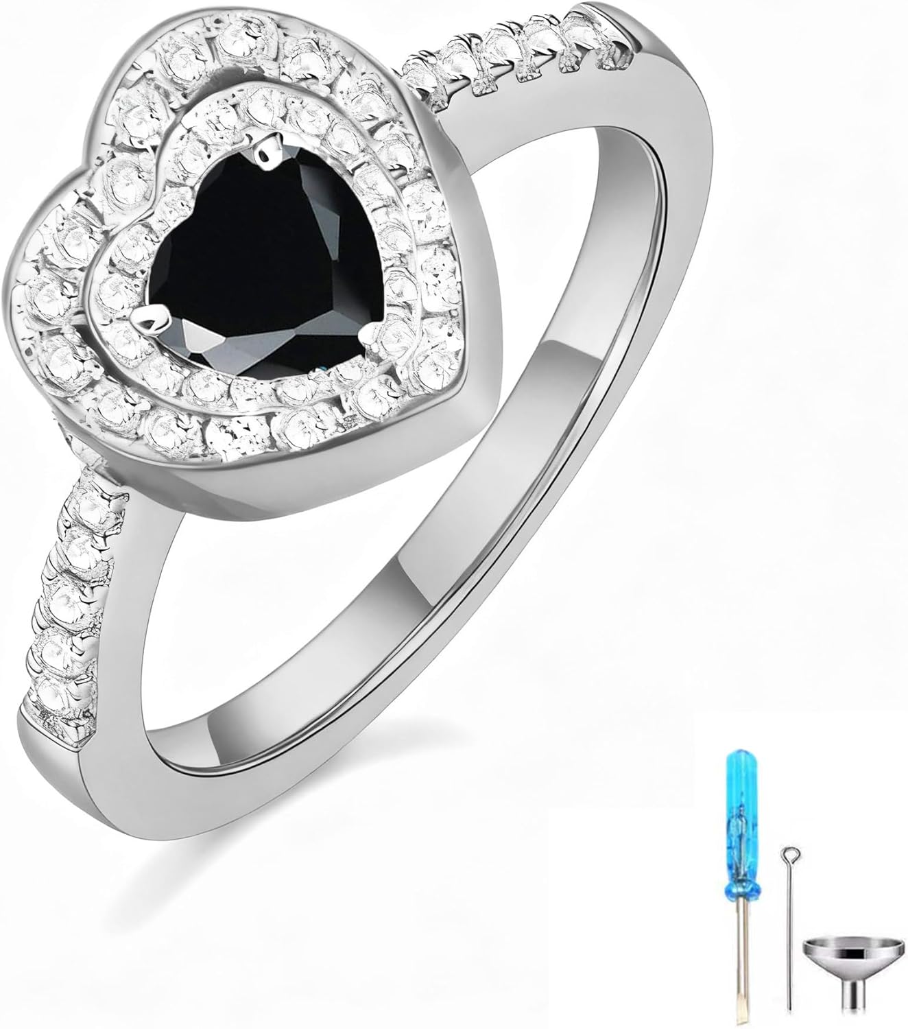 Gemstone Cremation Urn Ring for Ashes 925 Sterling Silver Heart Cut Gemstone and Moissanite Urn Keepsake Rings for Women Memorial Cremation Jewelry Free Engraved