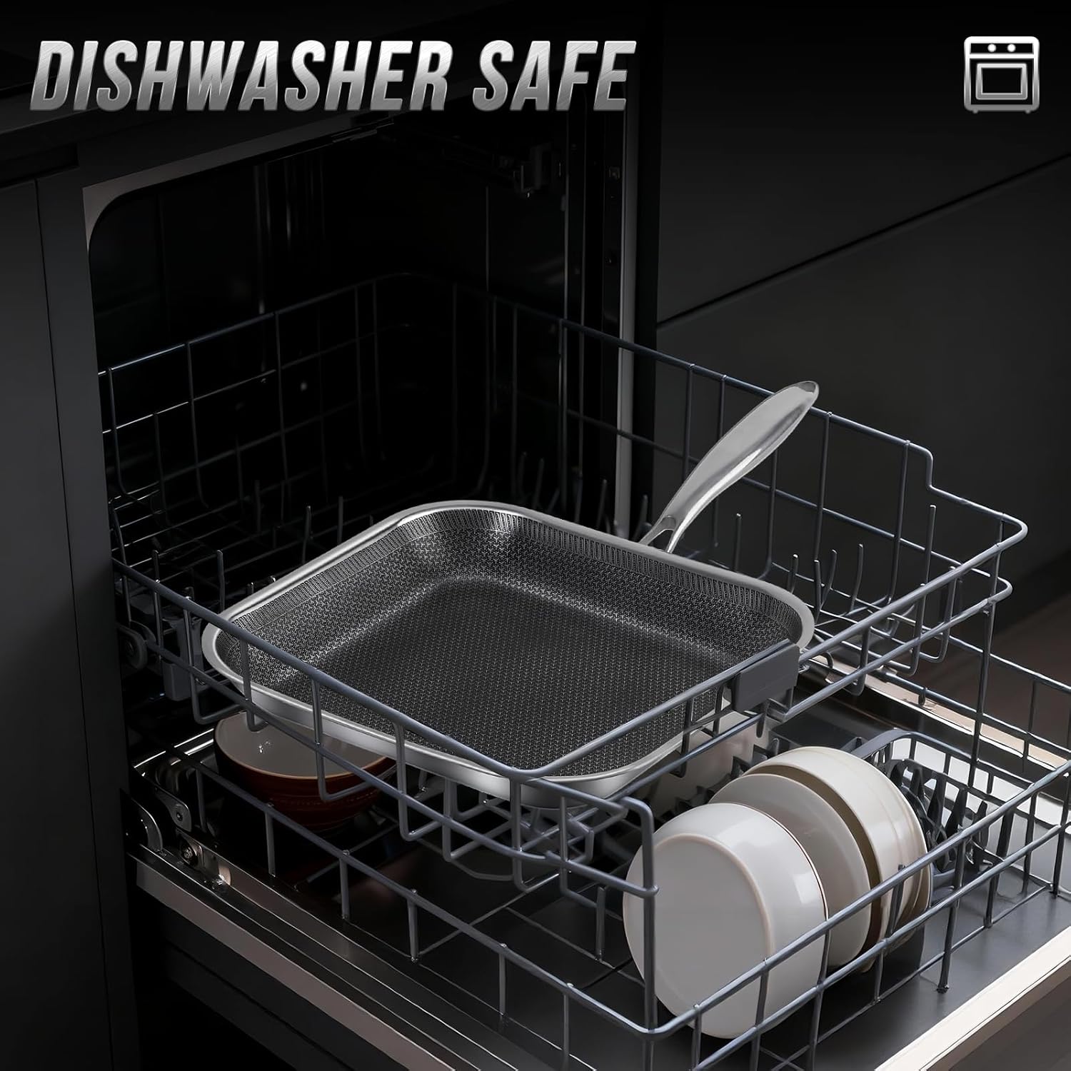 Non Stick Stainless Steel Skillet,12 Inch Square Frying Pan, Nonstick Grill Pan for All Stoves, Oven Dishwasher Safe, PFOA Free