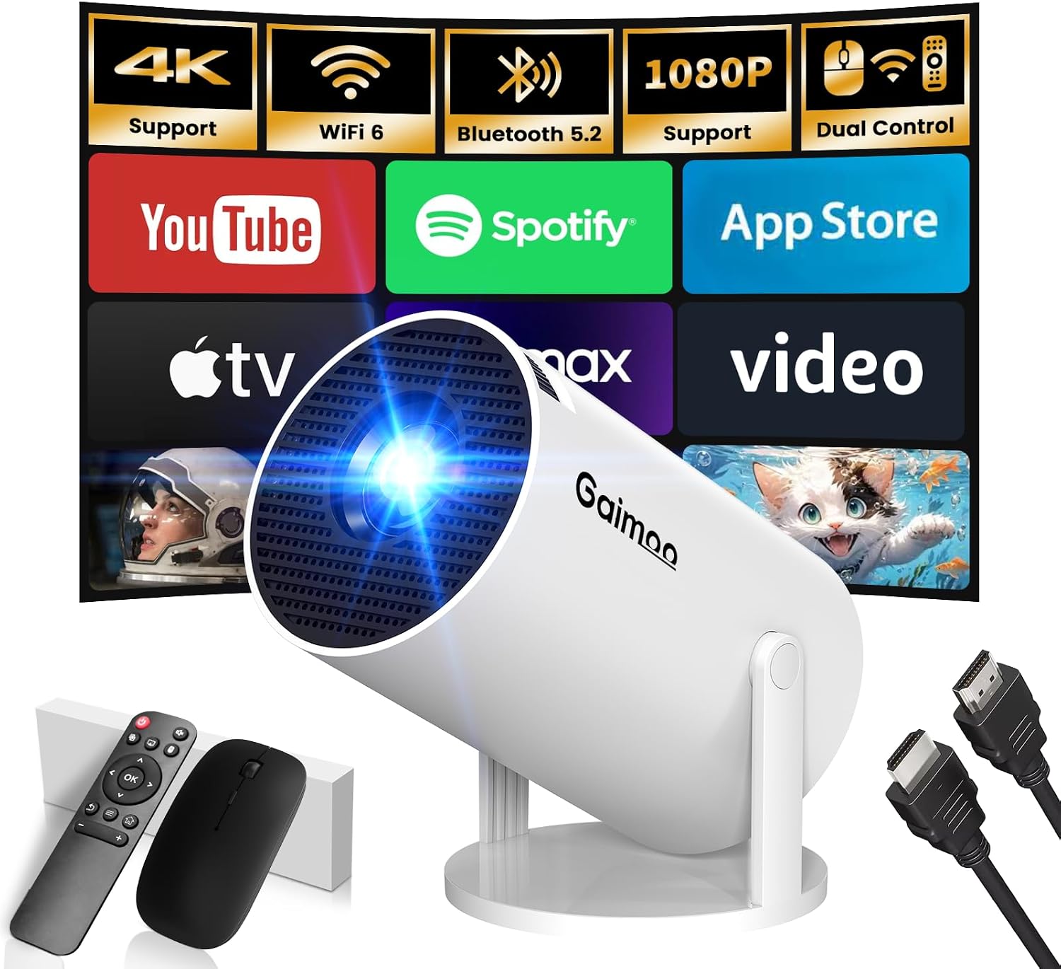Built-in App] Mini Projetor com WiFi e Bluetooth 2025 Atualizado 1080