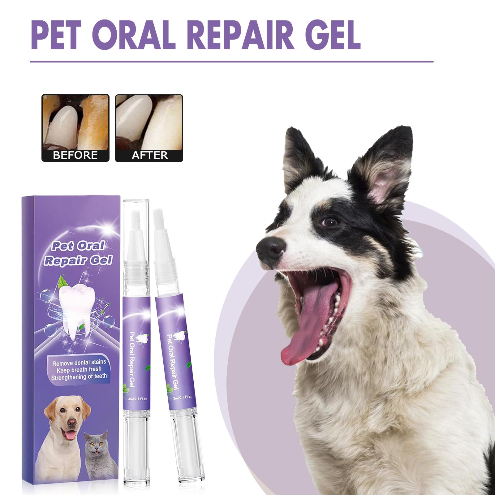 2PCS Pet Oral Repair Gel,Gel De Réparation Buccale pour Animaux De Compagnie,Rafraîchisseur D'haleine pour Chien Et Chat,Réparation Dentaire pour Animaux Compagnie,Élimine La Mauvaise Haleine