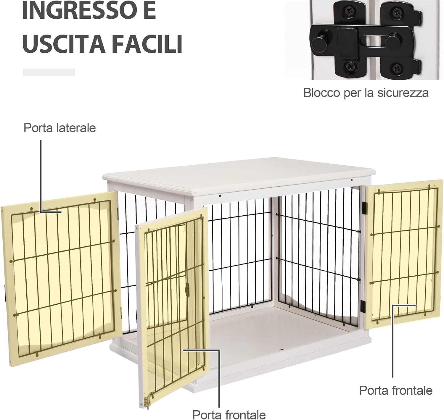PawHut Indoor Dog House, Wooden and Metal Pet Cage with Double Door, 58 x 81 x 66 cm, White
