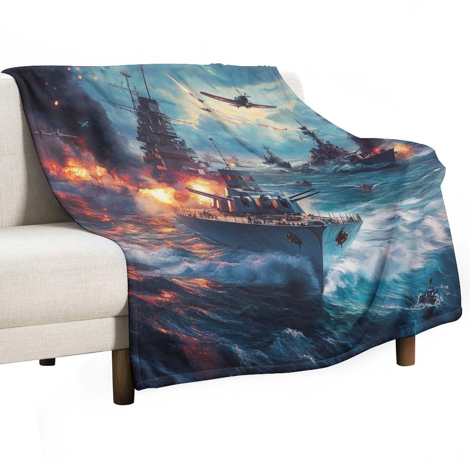 HDESDIS Sea Battleship Nautical Flannel Throw Blanket, Soft Cozy Warm Fleece Warship Ocean Fire Blanket for Couch Sofa Bed, 50x60 Inch