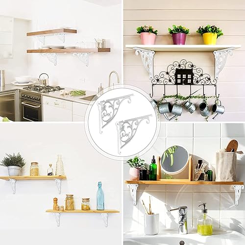 Miniatura 5 de Khtumeware Soportes decorativos ornamentados para estantes, soporte de estantería grande de 10 pulgadas para montar en la pared, paquete de 4