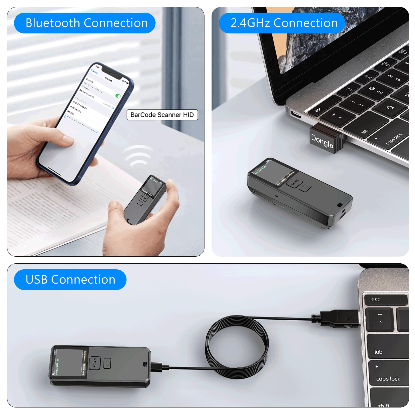 Portable Scanner Symcode 2D Bluetooth Barcode Scanner - Wireless 3-in-1 ...