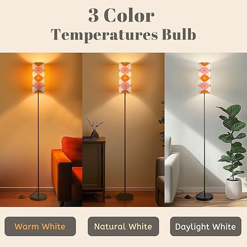 Miniatura 4 de Mid Century Modern Floor Lamps for Living Room 50s Seamless Standing Lamps with Linen Lampshade Tall Lamp Metal Pole Lamp for Bedroom Office Reading