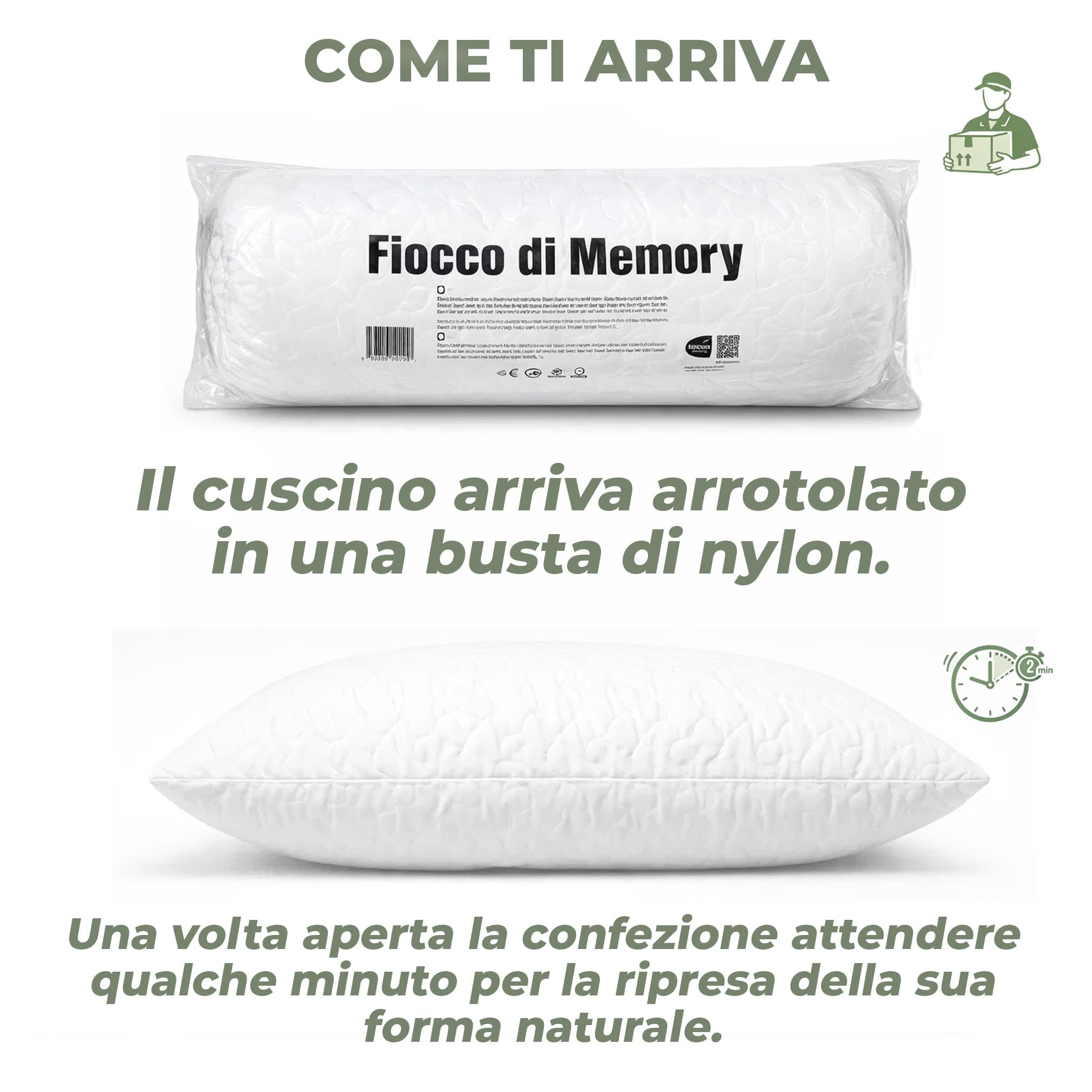 Cuscino Fiocco di Memory Foam Made in Italy- Guanciale Letto Ergonomico e Traspirante- Cuscino Cervicale per dormire- Cuscino Antiacaro e Anallergico (70x40x16)- OEKO TEX