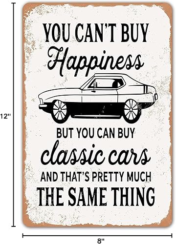 Miniatura 6 de HomDeo No Puedes Comprar la Felicidad Pero Puedes Comprar un Letrero de Metal Clásico de Coches de Garajes para Bar Cueva de Hombre Decoración de