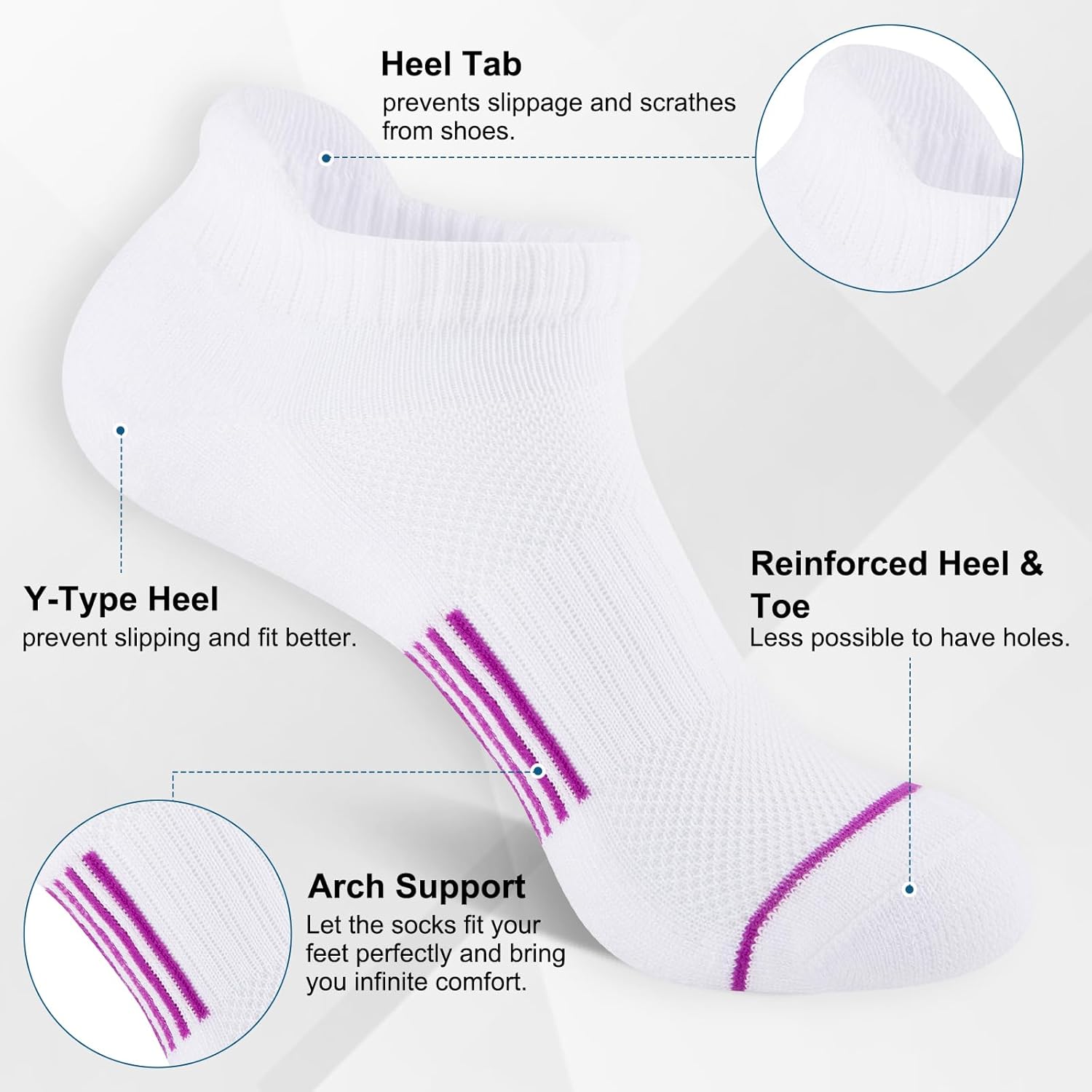 Heatuff 7 Pairs Womens Ankle Socks Athletic Cushioned Anti-Blister Running Low Cut Socks with Tab - Image 4